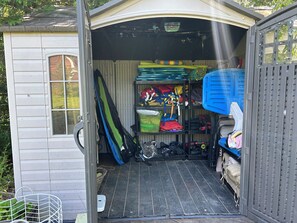 The shed at the waterfront, stocked with extra lifejackets and floats