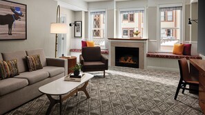 Living Room with fireplace and sleeper sofa