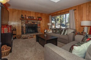 Living room with comfy couch and loveseat