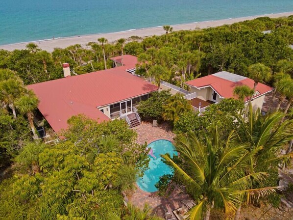 View Of To Main Home Has Private Beach Access Pathway, Access From Main Home Lanai To Pool , Access From Upper Guest Quarters With Access To Pool Area