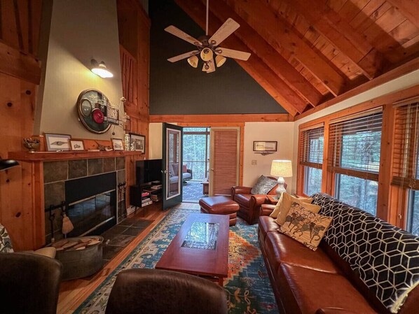 Living Room with Wood Burning Fireplace
