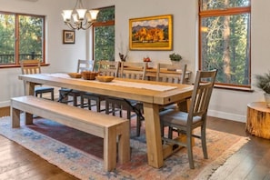 This dining table expands to seat 12