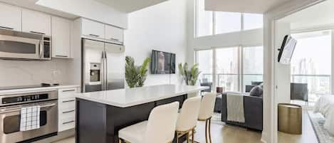 Kitchen island into living room