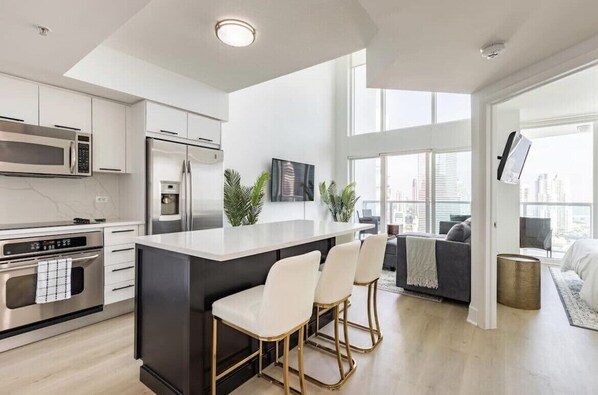 Kitchen island into living room