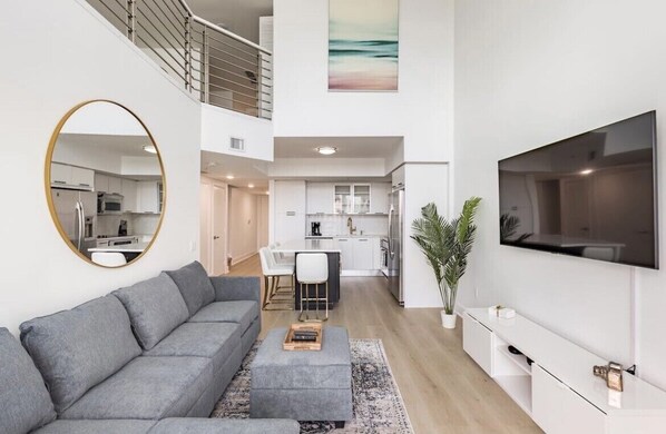 Open floor plan, kitchen into living room.