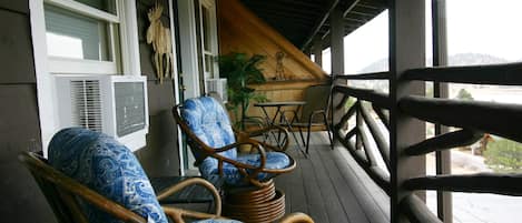 Enjoy the view of Mary's Lake from the back balcony 