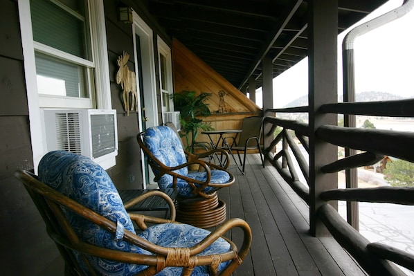 Enjoy the view of Mary's Lake from the back balcony 