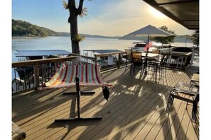 Relaxing back deck with gorgeous view of calm cove and main channel!