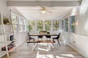 Dining room with artisan handcrafted wooden table made in West Virginia!