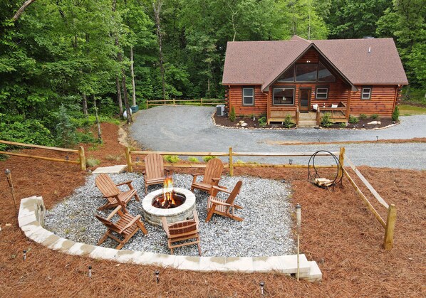 Firepit area and Front of Cabin