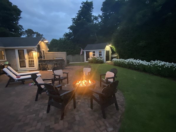 backyard with gas fire pit