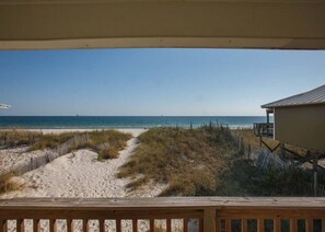 Walk across the yard to the beach