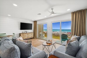 Living Room | Breathe Easy Rentals - Living room is comfortably furnished with 2 sofas one of which is a full size sofa bed. Enjoy the view and ease of the outdoors.