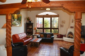 Living Room with candle only Kiva Fireplace