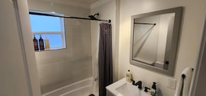 Porcelain tile shower with bathtub