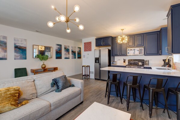 Bright, open-concept living space and kitchen