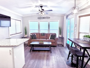 Living Room - with Queen pull-out sofa, Slider Door to Patio
