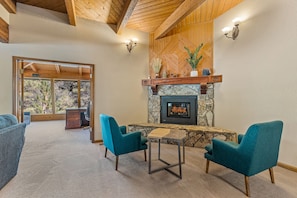 Gas fireplace off the living room. You'll love snuggling up here with a book or morning coffee!