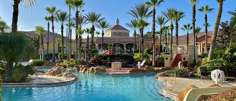 Access ClubHouse: pool, lazy river, water slide, gym, bar & grill.