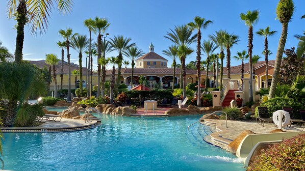 Access ClubHouse: pool, lazy river, water slide, gym, bar & grill.