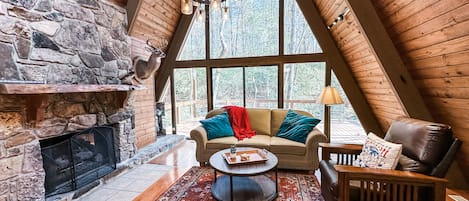 Living room with sleeper sofa & gas logs 