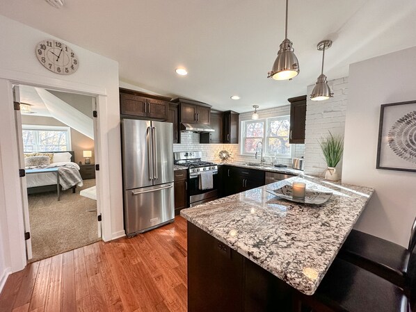 Fully stocked kitchen.
