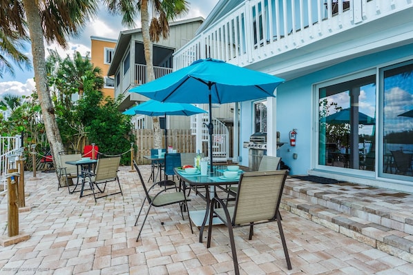 Enjoy dinner on the backyard patio