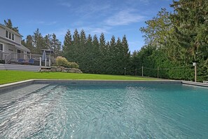 Heated saltwater pool.