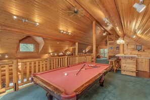Open loft with pool table and bar