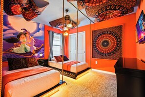 Kids will have fun in this Aladdin bedroom with beautiful lights