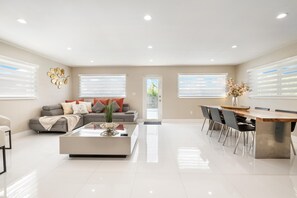 living room and dining area