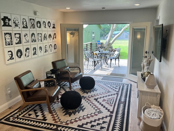 Second living space - 55" smart TV, French doors to outside