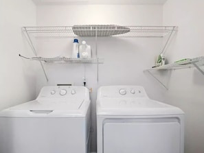 Laundry amenities include washer, dryer, detergent, dryer sheets, iron, steamer and ironing board.