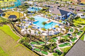 Brand new Retreat Club has water slides, splash pad, mini golf, splash pad, huge heated zero entry pool. tiki bar, sports field and more!