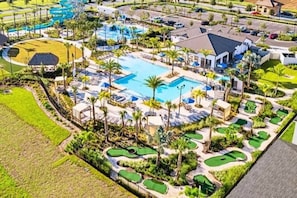 Brand new Retreat Club has water slides, splash pad, mini golf, splash pad, huge heated zero entry pool. tiki bar, sports field and more!