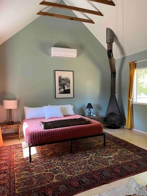 Cabin 8 - Cal King bed - has cozy fireplace in the corner