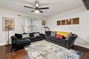 Relax in the comfortable, stylish living room