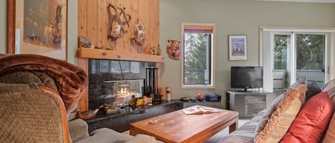 Living Room with Wood Burning Fireplace