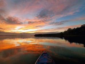 Sunset on fishing kayak