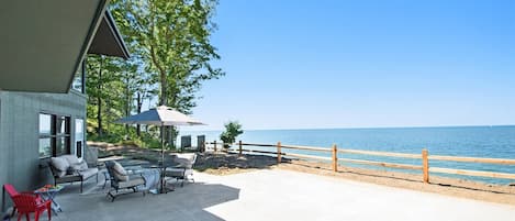 Patio area with views of Lake Michigan