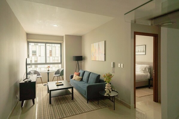 Cozy living room with beautiful natural light 