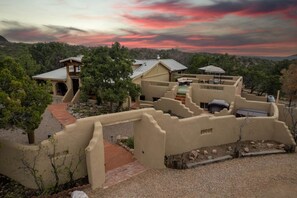 Aerial of the front of the home and private front courtyard