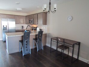 Desk off of living room and kitchen.  Yes, we have wifi.