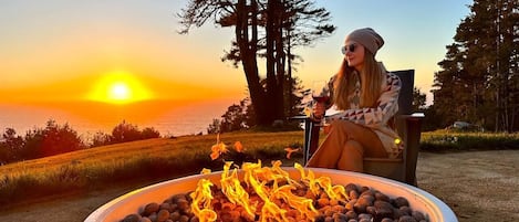 Ocean view firepit over the meadow