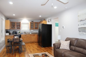 Kitchen and living room on the main level.