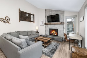 Living Room with Fireplace and Smart TV - Living Room with Fireplace and Smart TV