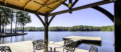 Relaxing at the Gazebo over the water.