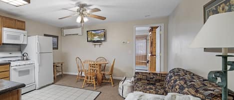 Living area and kitchen