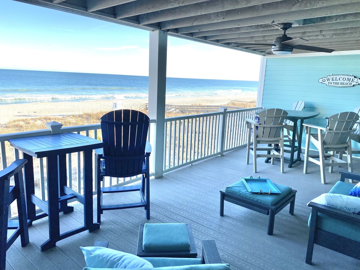 Carolina Oasis:Huge Oceanfront Shaded Deck expansive seating, swing,pool&linens