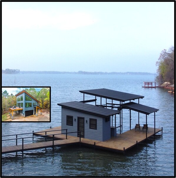 Large private boathouse with powerlift, swim ladders, amazing fishing from dock.
